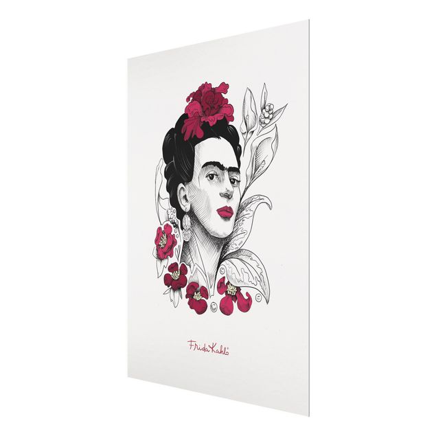Tableaux en verre magnétique Frida Kahlo Portrait With Flowers