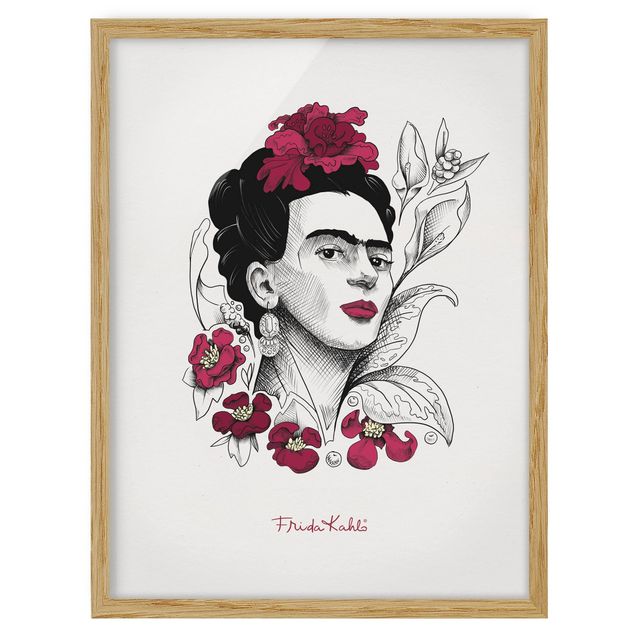 Tableaux encadrés reproductions Frida Kahlo Portrait With Flowers