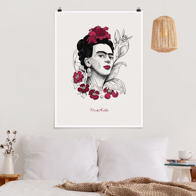 Tableau moderne Frida Kahlo Portrait With Flowers