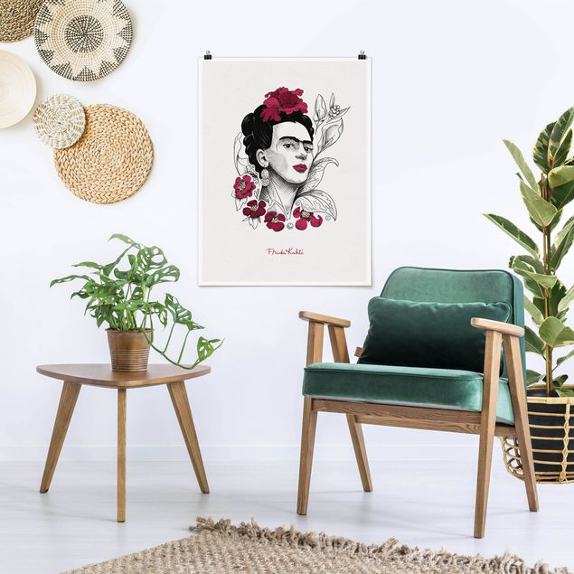 Tableau portrait Frida Kahlo Portrait With Flowers
