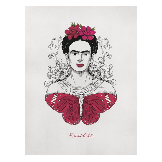Tableaux portraits Frida Kahlo Portrait With Flowers And Butterflies