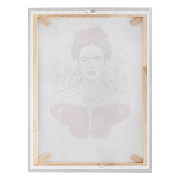 Tableaux Frida Kahlo Portrait With Flowers And Butterflies