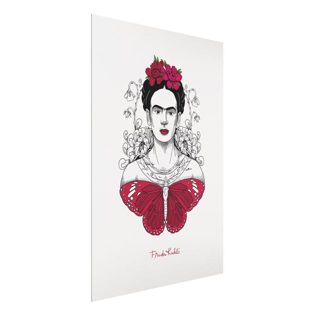 Tableau portrait Frida Kahlo Portrait With Flowers And Butterflies