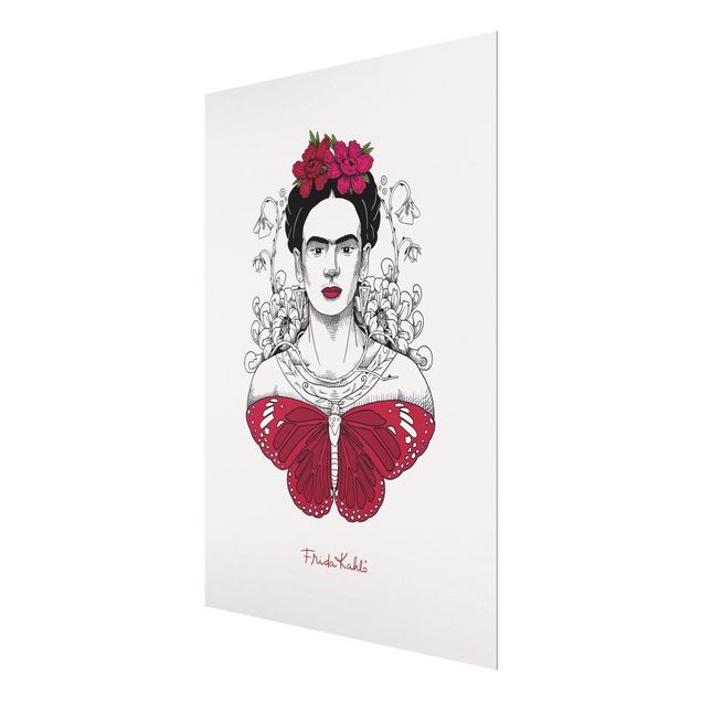Tableau décoration Frida Kahlo Portrait With Flowers And Butterflies