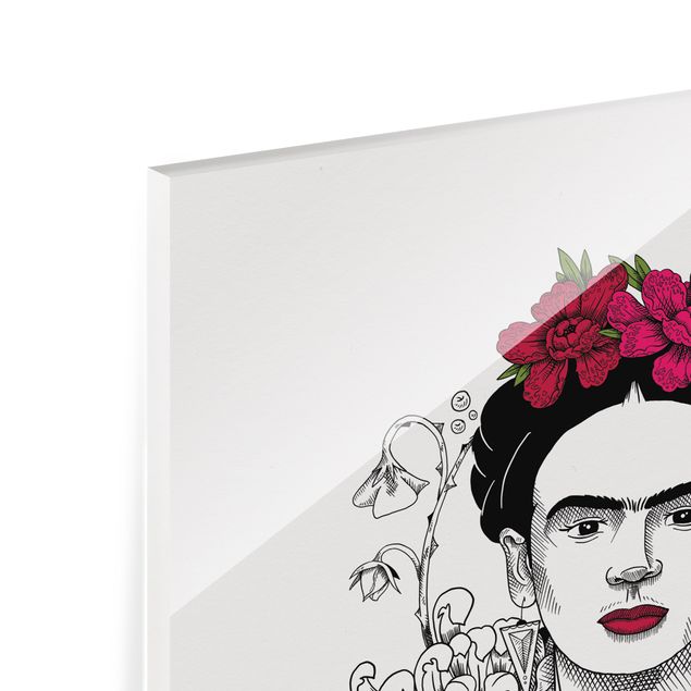 Tableaux en verre magnétique Frida Kahlo Portrait With Flowers And Butterflies