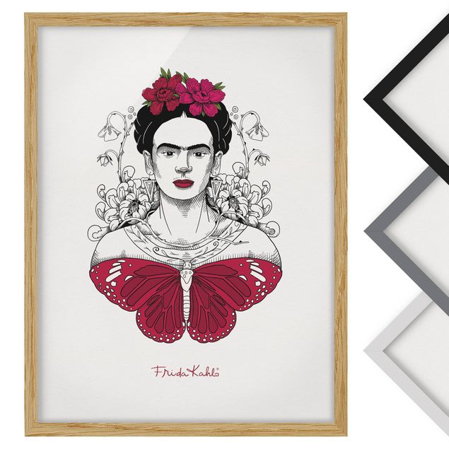 Tableaux Frida Kahlo Frida Kahlo Portrait With Flowers And Butterflies