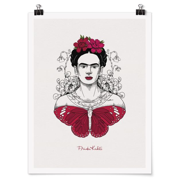 Tableau portraits Frida Kahlo Portrait With Flowers And Butterflies