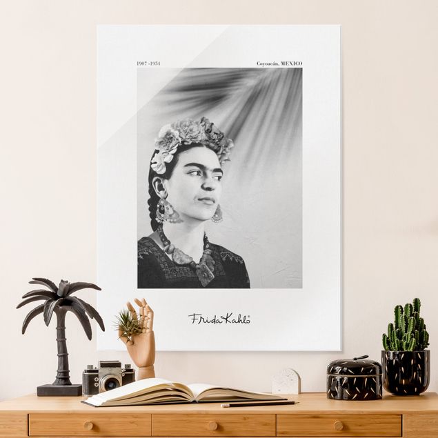 Tableaux en verre noir et blanc Frida Kahlo Portrait With Jewellery