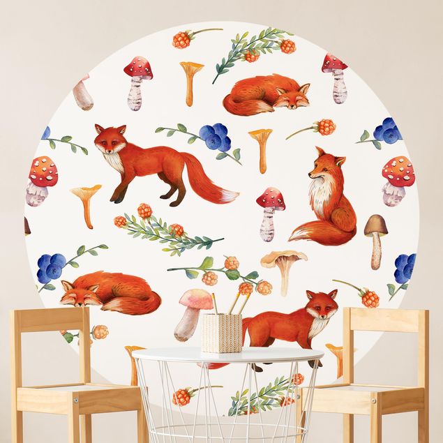 Tapisserie moderne Ilustration de renard avec champignon