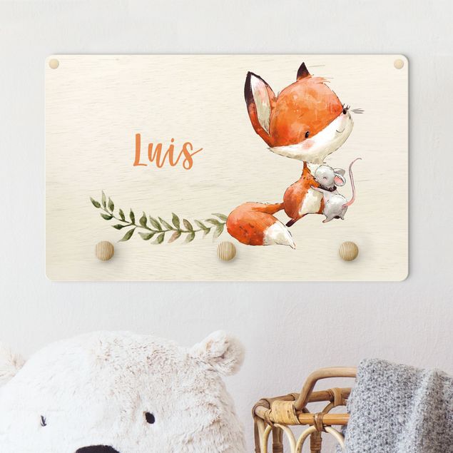Porte-manteau enfant - Fox And Mouse Are Friends With Customised Name