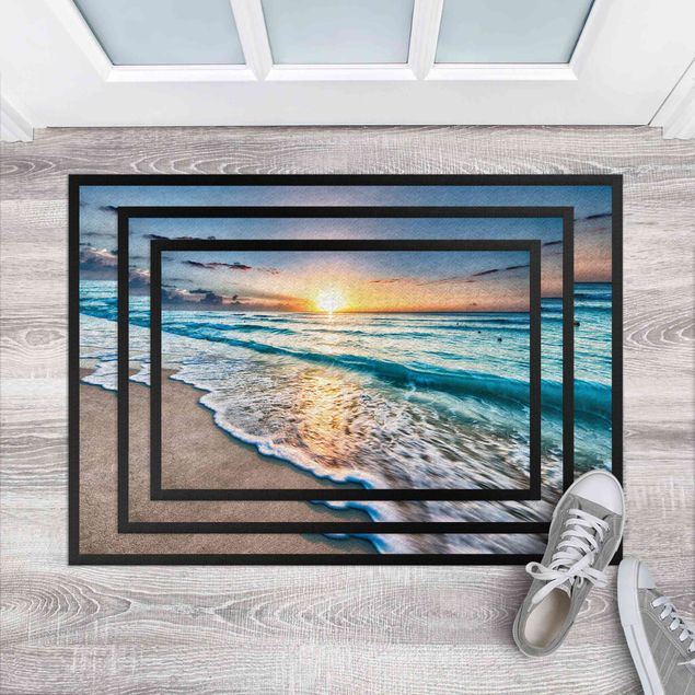 tapis salon bleu Coucher de soleil à la plage