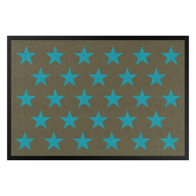tapis salon moderne Étoiles décalées Marron Bleu Turquoise
