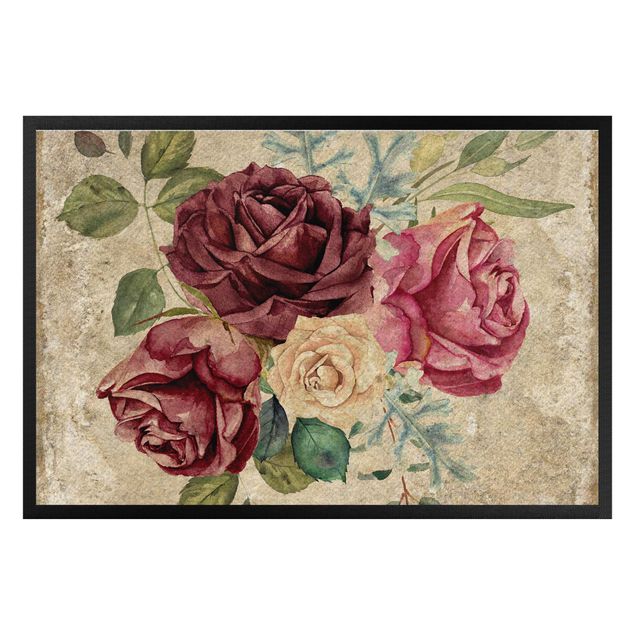 tapis imitation carreaux de ciment Vintage Roses And Hydrangeas