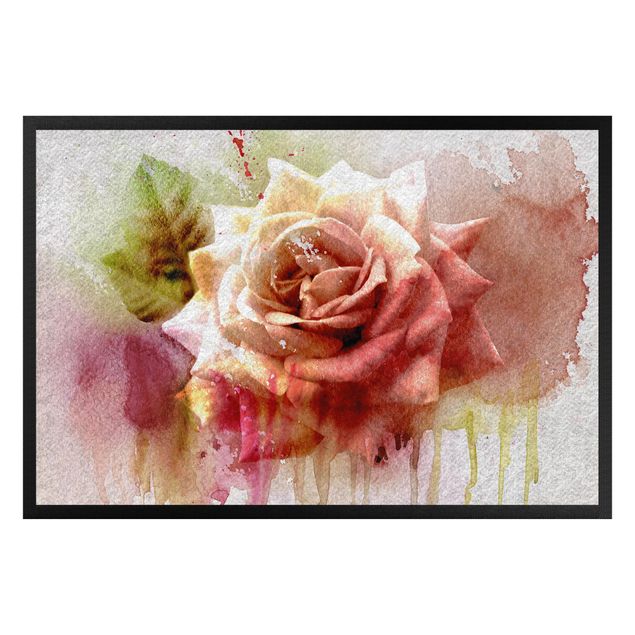 tapis modernes Croquis de peinture aquarelle avec rose