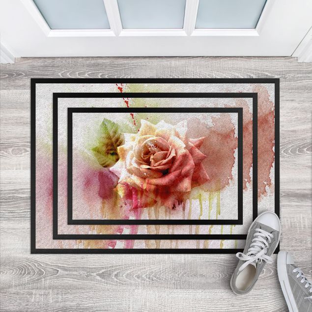Tapis floraux Croquis de peinture aquarelle avec rose
