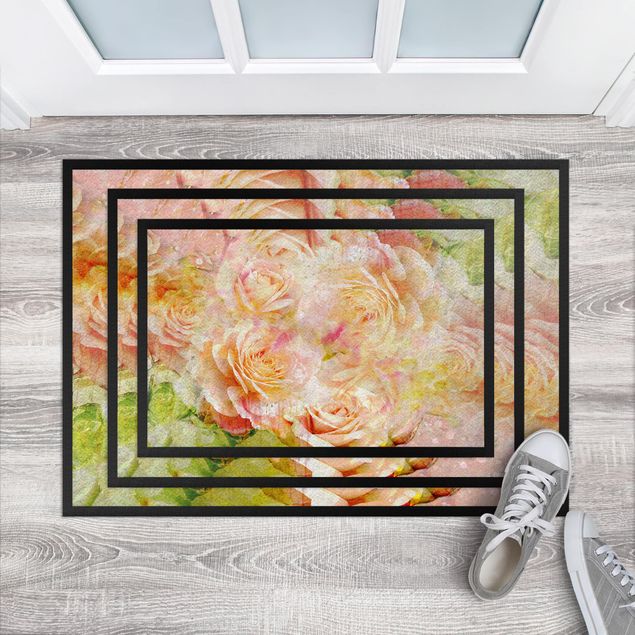 tapis fleuri Pastel Rose aquarelle