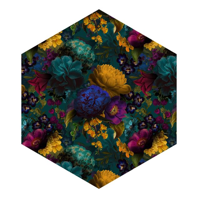 Tableaux de Uta Naumann Fleurs Jaunes avec Fleurs Bleues Devant Turquoise