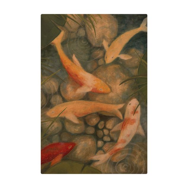 Tapis en liège - Yellow Koi Fish In Garden Pond - Format portrait 2:3