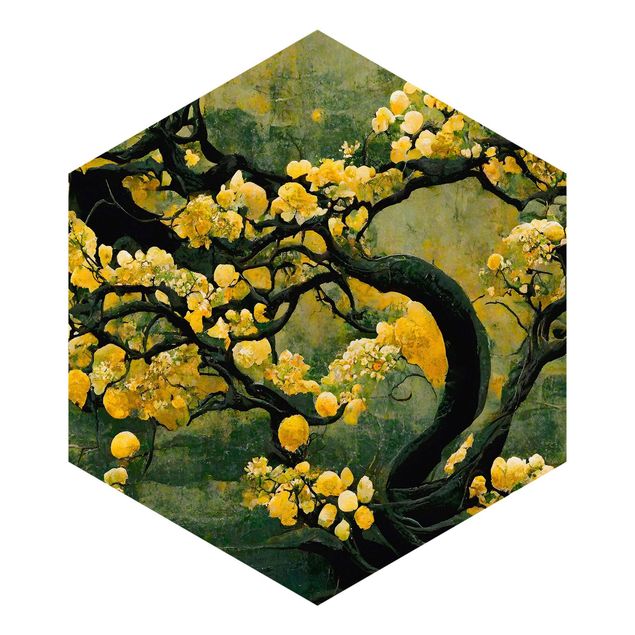 Papier peint panoramique hexagonal autocollant - Yellow Tree