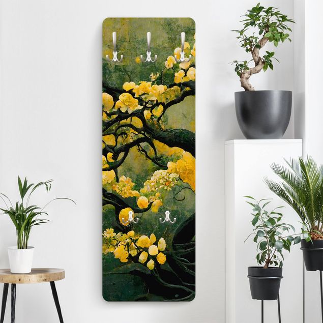 Porte-manteaux muraux avec fleurs Yellow Tree