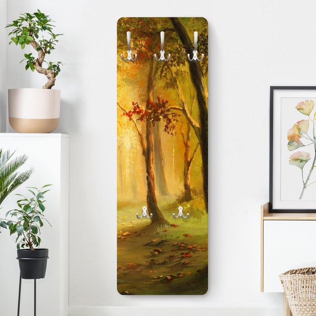 Porte-manteaux muraux avec paysage Peinture d'une clairière de forêt