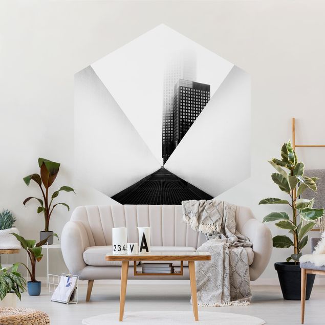 Papier peint panoramique ville Geometrical Architecture Study Black And White