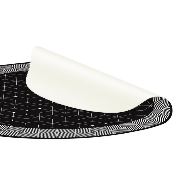 tapis blanc et noir Carreaux géométriques lignes pointillées noir avec bordure
