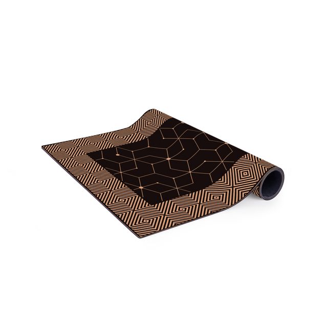 tapis modernes Carreaux géométriques lignes pointillées noir avec bordure