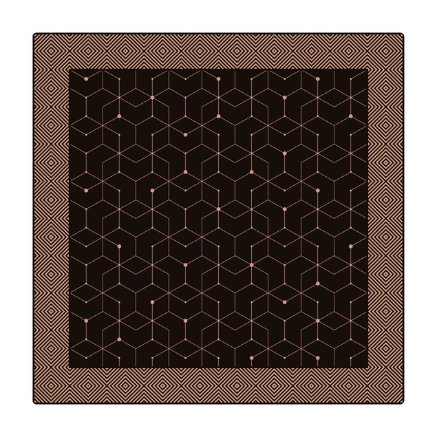 grand tapis salon Carreaux géométriques lignes pointillées noir avec bordure