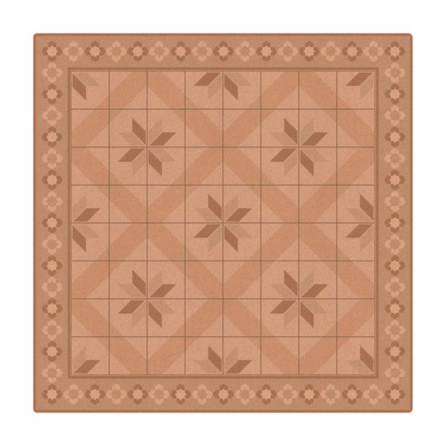 tapis couleur crème Carreaux Géométriques Fleurs Losanges Sable avec Bordure