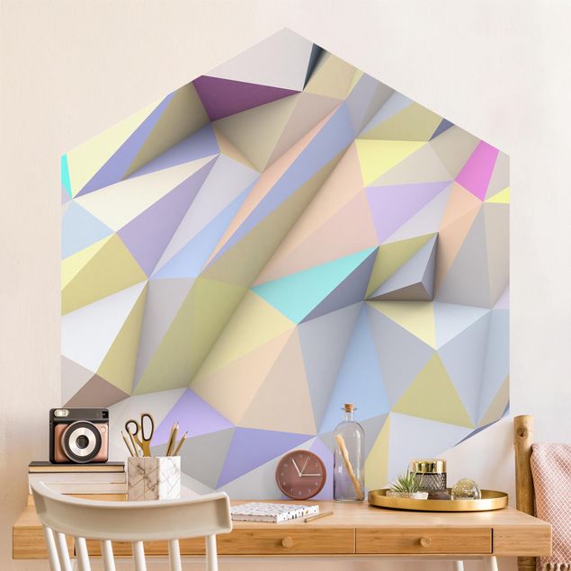 Déco murale cuisine Triangles géométriques pastel en 3D