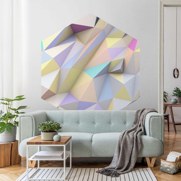 Papier peint 3d trompe l oeil Triangles géométriques pastel en 3D