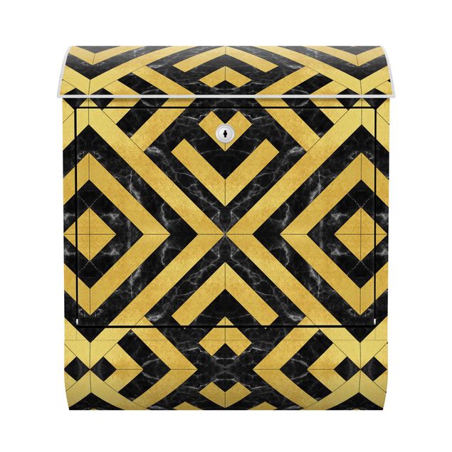 boite aux lettres moderne Mélange de carreaux géométriques Art Déco Gold Black Marble
