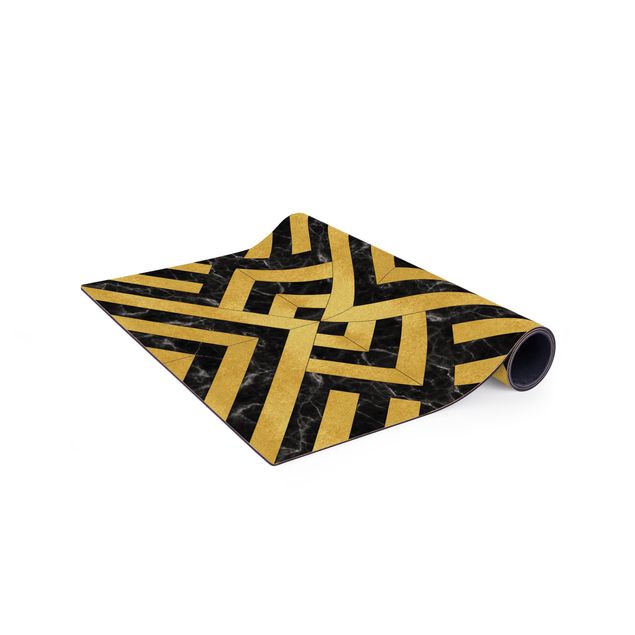 tapis modernes Mélange de carreaux géométriques Art Déco Gold Black Marble