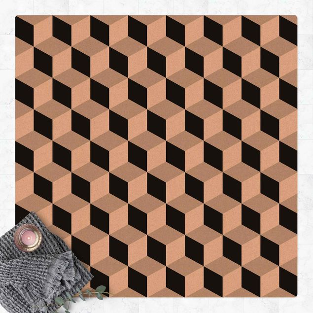 Déco mur cuisine Mélange de carreaux géométriques cubes noirs