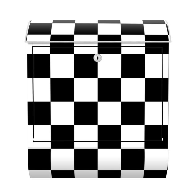 Boite aux lettres noire Motif géométrique échiquier noir et blanc
