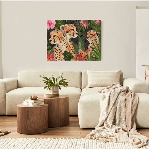Tableau toile chat Trois guépards dans la jungle