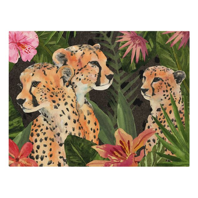 Tableau fleurs Trois guépards dans la jungle