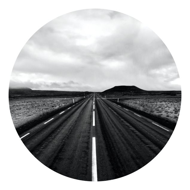 Papier peint rond autocollant - Straight Road In Iceland