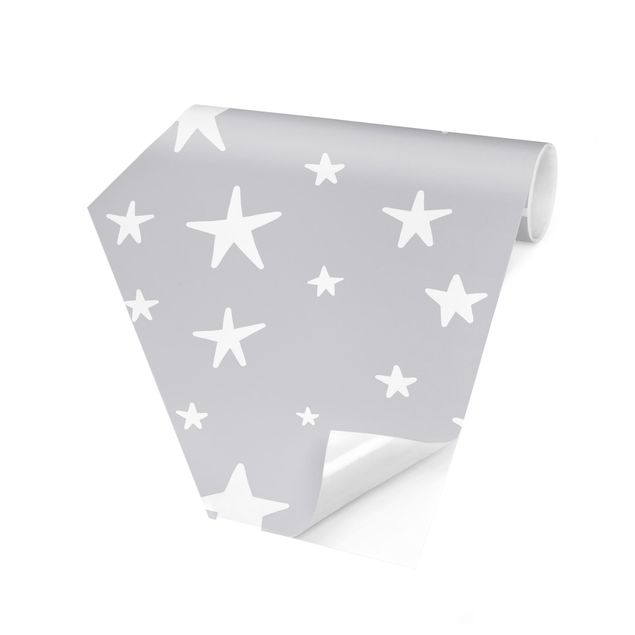 Papiers peintspanoramique hexagonal Grandes étoiles dessinées dans le ciel gris