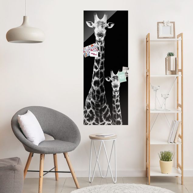 Déco mur cuisine Duo de girafes noir et blanc