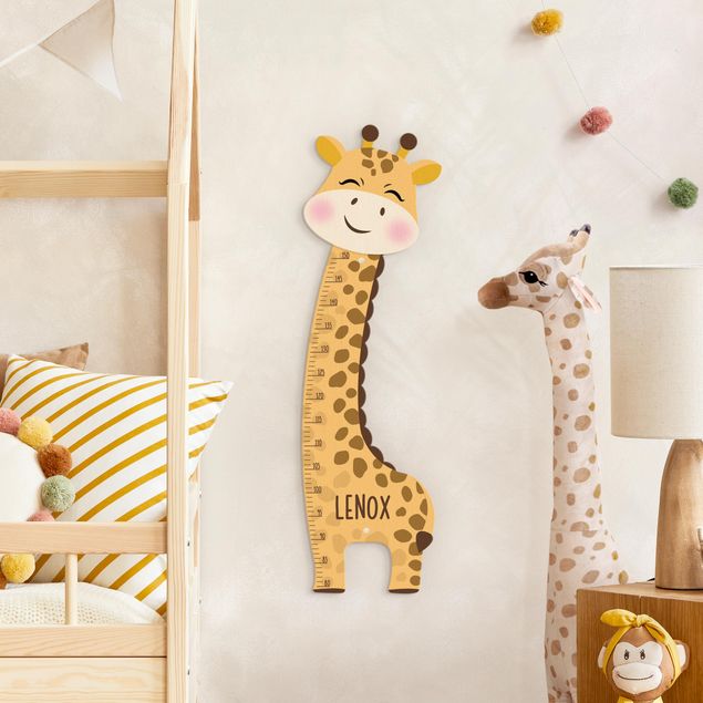 Toise murale enfant en bois - Giraffe boy with custom name