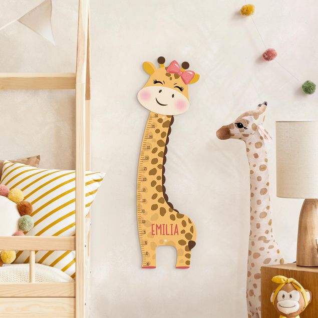 Toise murale enfant en bois - Giraffe girl with custom name