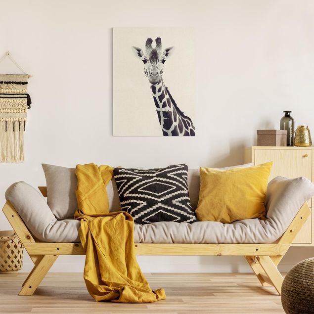 Toile girafe Portrait de girafe en noir et blanc