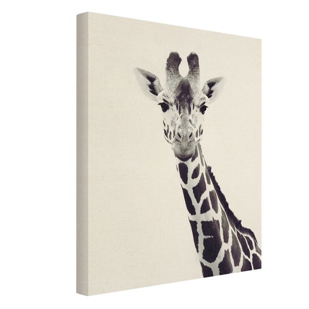 Toile imprimée animaux Portrait de girafe en noir et blanc