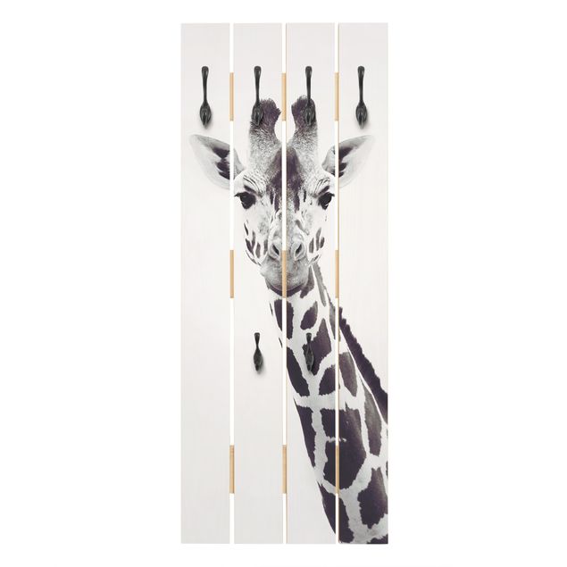 Porte manteau entree Portrait de girafe en noir et blanc