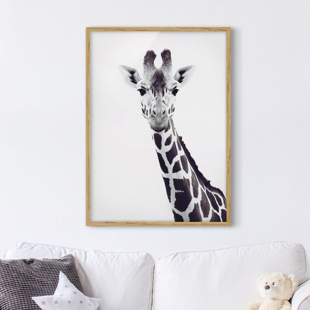 Déco murale cuisine Portrait de girafe en noir et blanc