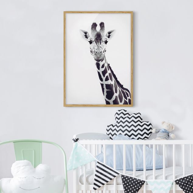 Tableau girafes Portrait de girafe en noir et blanc
