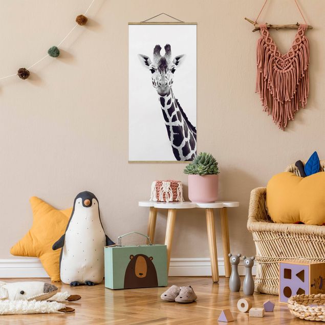 Tableaux modernes Portrait de girafe en noir et blanc