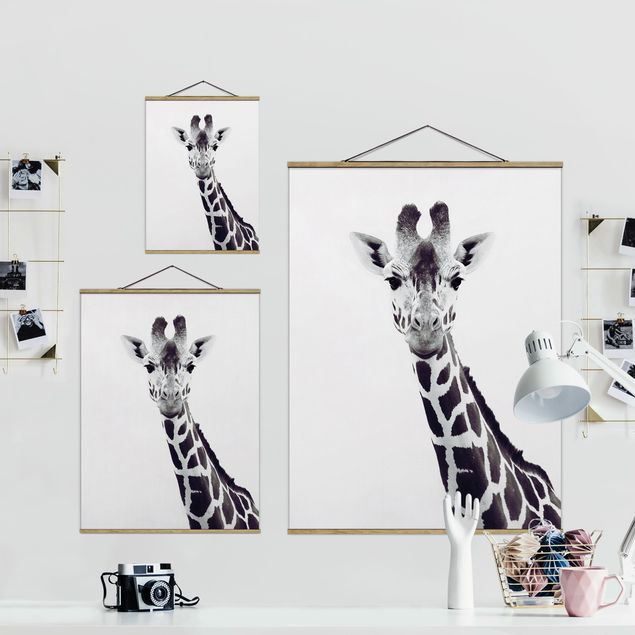 Tableaux muraux Portrait de girafe en noir et blanc